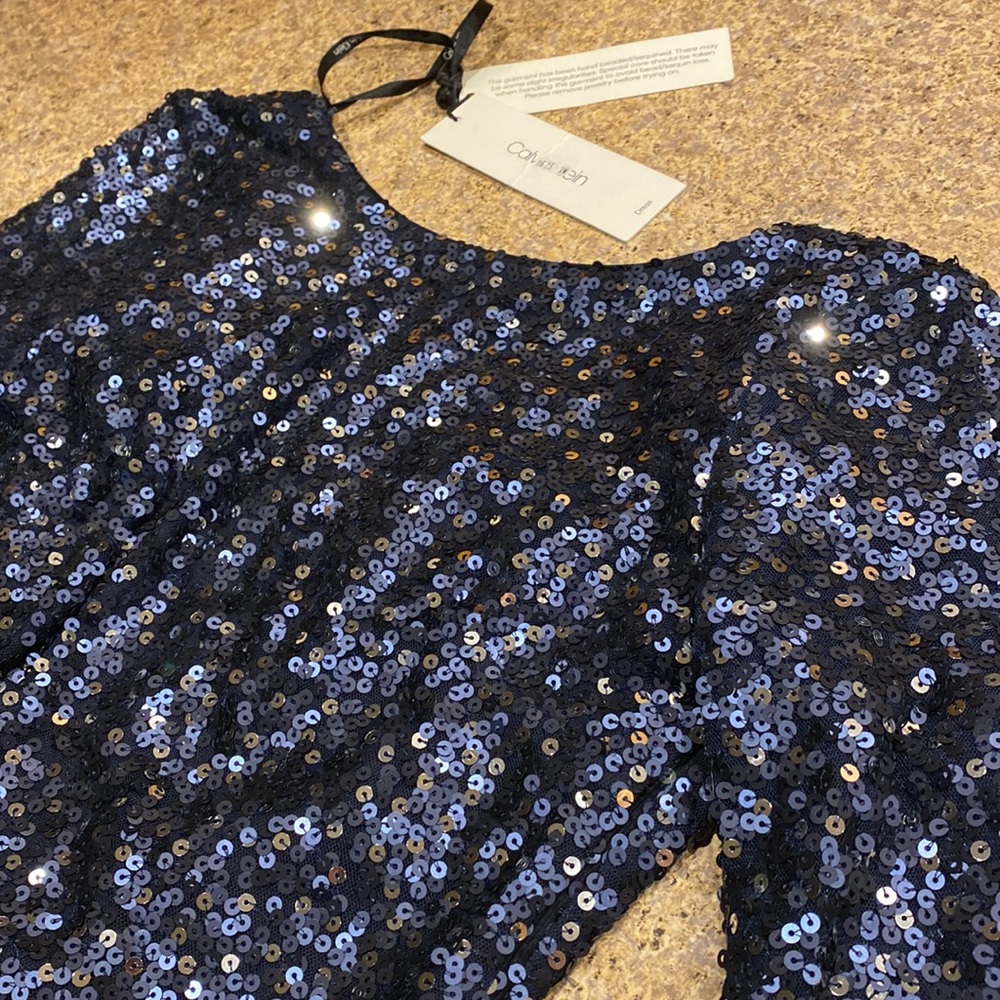 NWT Calvin Klein Blue Sequin Cocktail Social Event Dressy Dress Size 2 - Picture 4 of 16